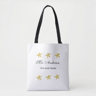 Back to school teacher name golden stars appreciat tote bag