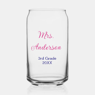 back to school teacher name grade school pink 20XX Can Glass