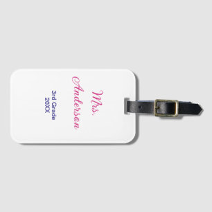 back to school teacher name grade school pink 20XX Luggage Tag
