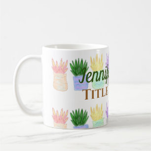 Back to school teacher name title succulents plant coffee mug