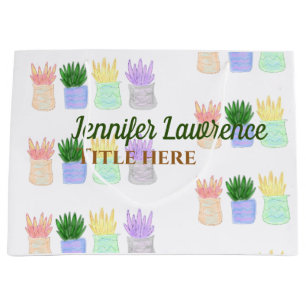 Back to school teacher name title succulents plant large gift bag