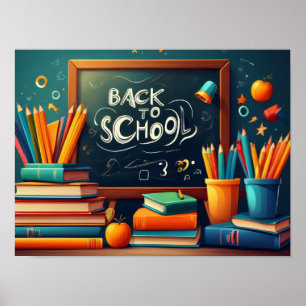 Back to School Teacher Welcome Blackboard Books  Poster