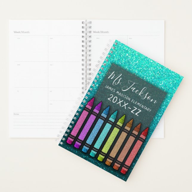 Back To School Teacher's Rainbow Glitter Crayons Planner (Display)