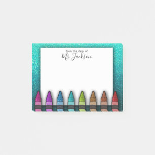 Back To School Teacher's Rainbow Glitter Crayons Post-it Notes