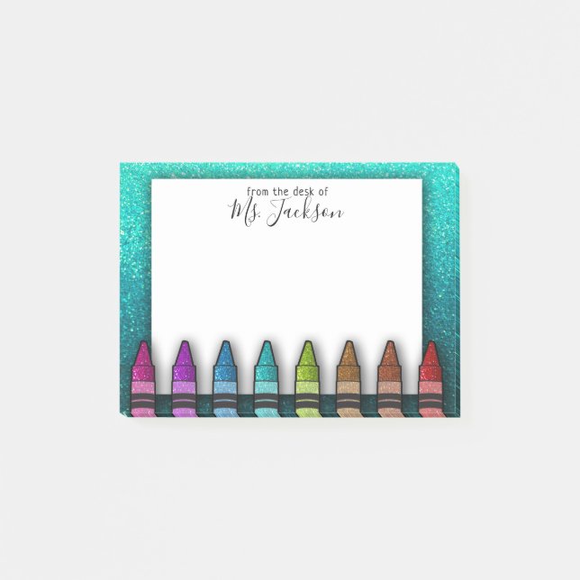 Back To School Teacher's Rainbow Glitter Crayons Post-it Notes (Front)