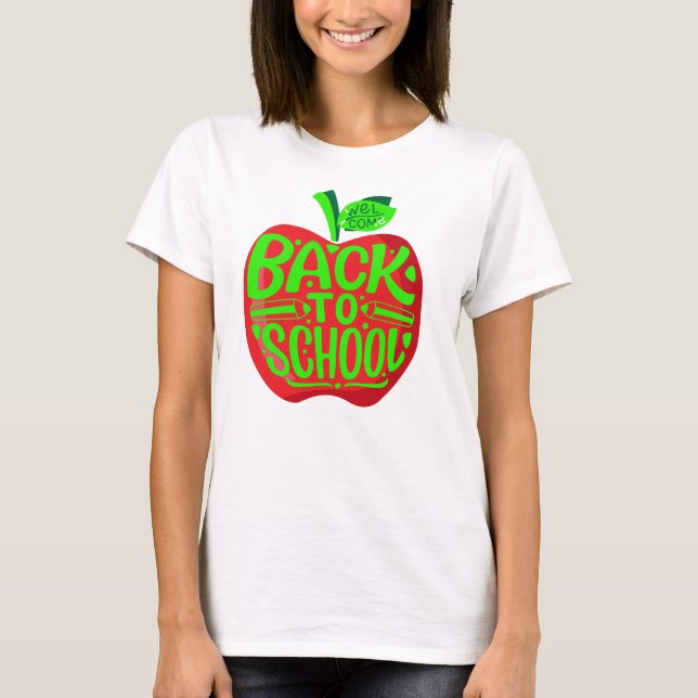 Back to School Teachers Red Green Apple T-Shirt (Front)