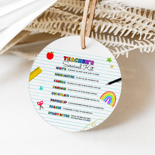 Back to School Teacher's Survival Kit Round Favour Tags
