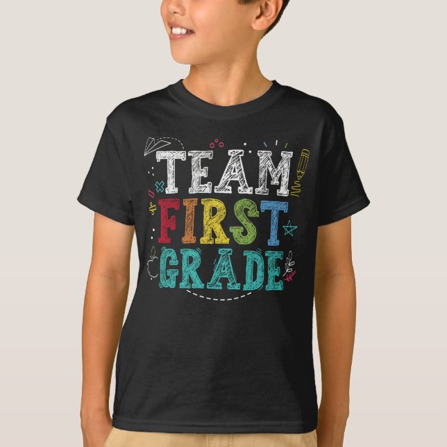 Back To School Team First Grade Student 100th Day T-Shirt (Front)