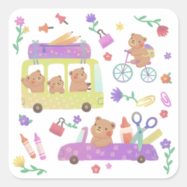 Back to School: Teddy's Ready for School Square Sticker (Front)