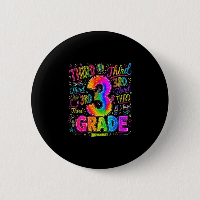 Back to school third 3rd grade colourful school ti 6 cm round badge (Front)