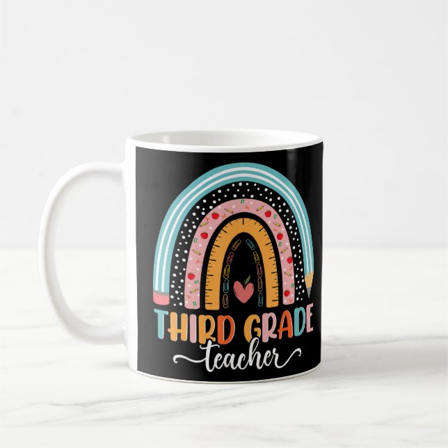 Back To School Third Grade Teacher Rainbow Boho  Coffee Mug (Left)