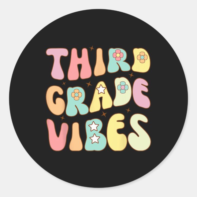 Back To School Third Grade Vibes Groovy Teacher Wo Classic Round Sticker (Front)