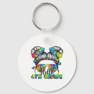 Back To School Tie Dye Hello 4th Grade Messy Bun G Key Ring