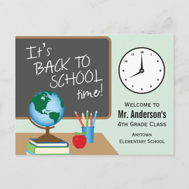Back To School Time Personalised Teacher Postcard (Front)
