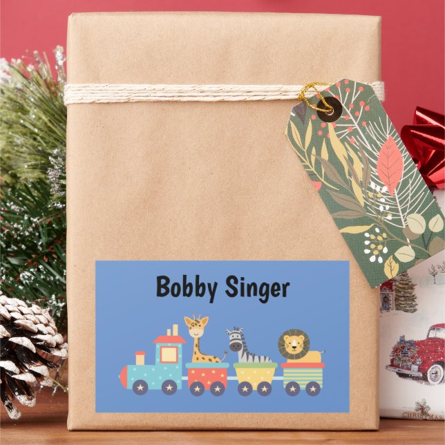 Back to School Toy Train Giraffe Zebra Lion Name Rectangular Sticker (Holiday)