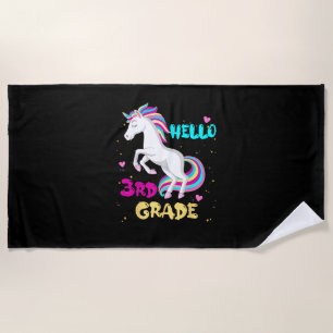 Back To School Unicorn Hello Kid First Day of Thir Beach Towel