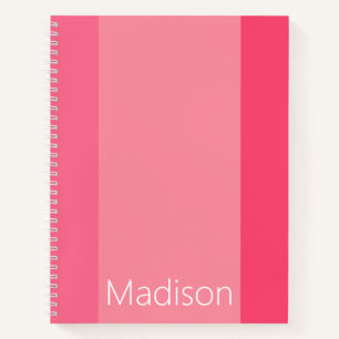 Back to School Vertical Pink Stripes White Name Notebook