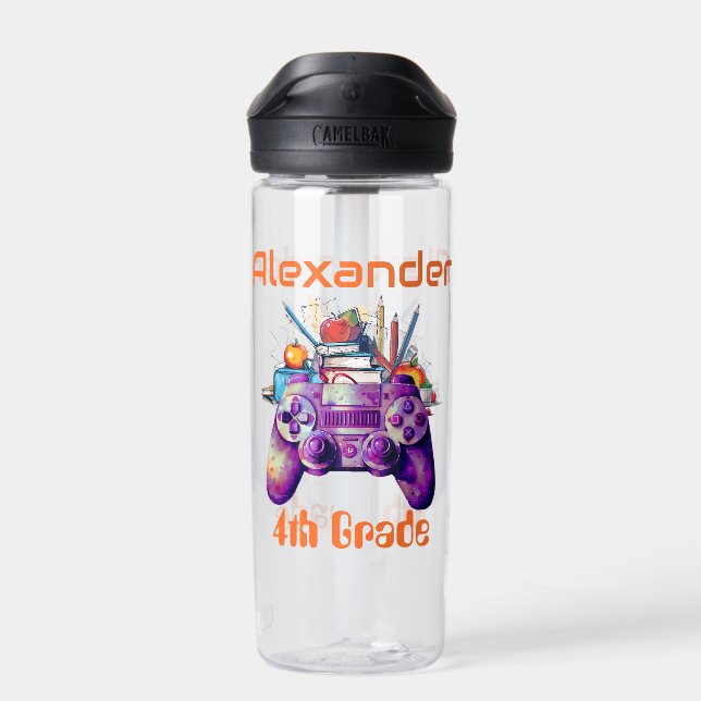 Back To School Video Game Water Bottle (Back)