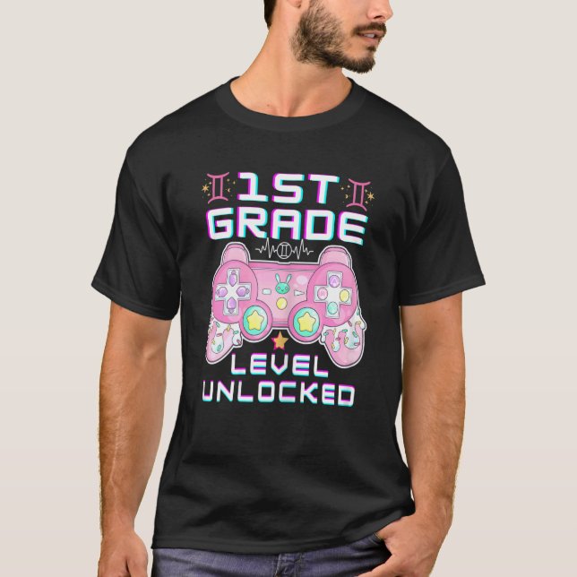 Back to School Video Gamer 1st Grade Level Unlocke T-Shirt (Front)