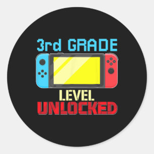 Back to School Video Gamer 3rd Grade Level Unlocke Classic Round Sticker