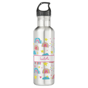 Back to School Water Bottle with Rainbow Pattern