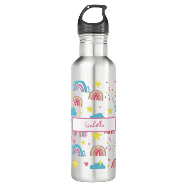 Back to School Water Bottle with Rainbow Pattern (Front)