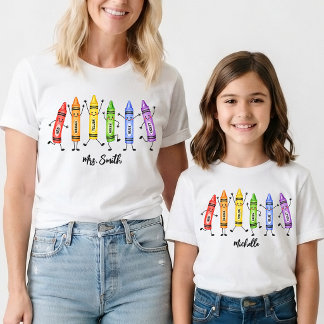 Back to School | Watercolor Crayon Teacher Name T-Shirt