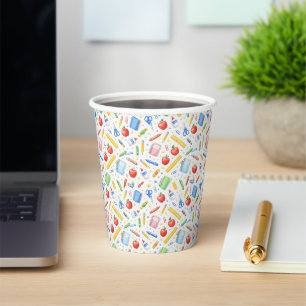 Back to School Watercolor Supplies Pattern Paper Cups