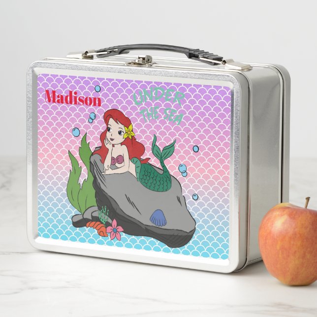 Back to school with mermaids metal lunch box (In Situ)