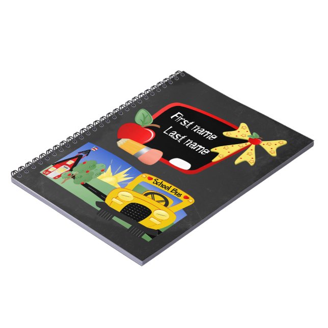 Back To School Yellow Bus Chalkboard Personalised Notebook (Left Side)