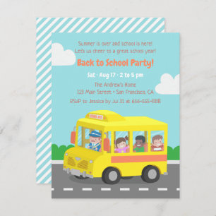 Back to School Yellow Bus Kids Party Invitations
