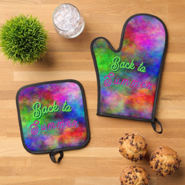 Back to Summer Vibrant Colours Oven Mitt & Pot Holder Set (Top Down)