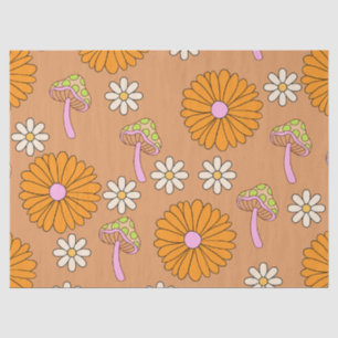Back to the 70s Orange Daisies and Mushrooms Tissue Paper