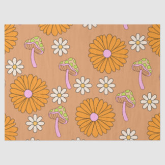 Back to the 70s Orange Daisies and Mushrooms Tissue Paper