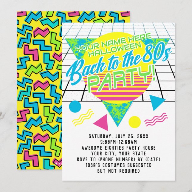 Back to the 80s Geometric 1980s Eighties Party Invitation (Front/Back)