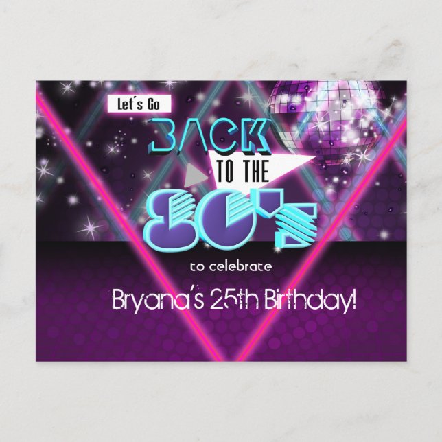 BACK TO THE 80'S Glam Dance Party Invite Postcard (Front)