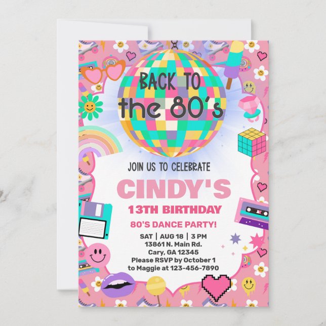 Back to the 80's Retro Girl birthday invite. Invitation (Front)