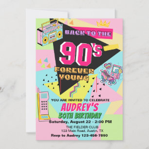 Back To The 90's Adult Birthday Party Invitation