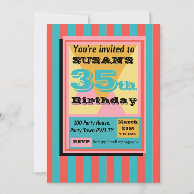 Back to the 90's party nineties 1990 theme invitation (Front)