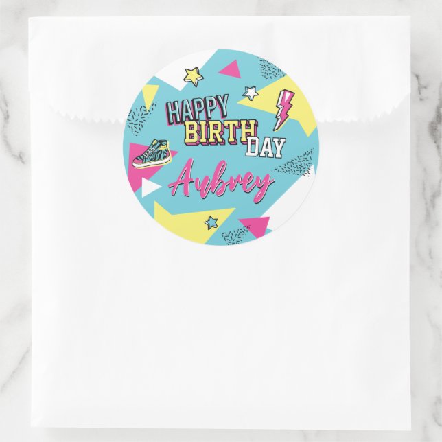 Back to the 90's Pop Bright Colour Birthday Party Classic Round Sticker (Bag)
