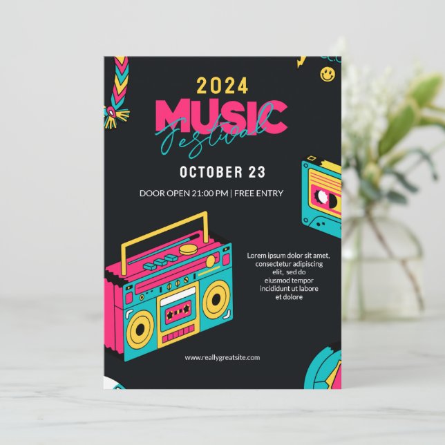  Back to the 90s, Retro Music Festival Party  Invitation (Standing Front)