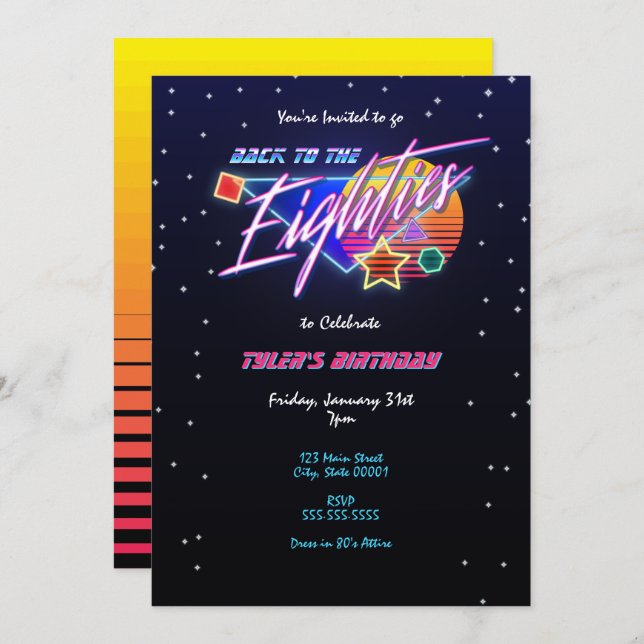Back To The Eighties Neon Invitation (Front/Back)
