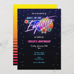 Back To The Eighties Neon Invitation