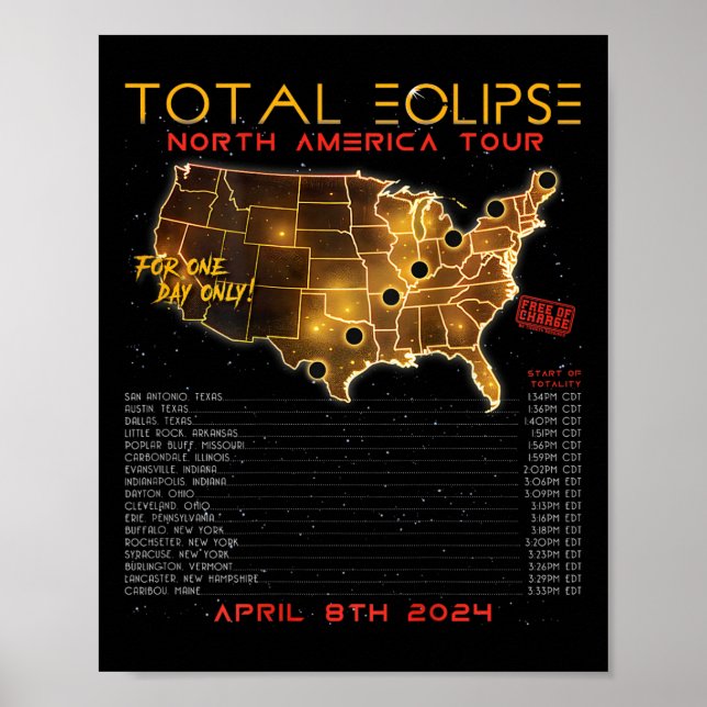 Back) Total Solar Eclipse 2024 North America Tour  Poster (Front)