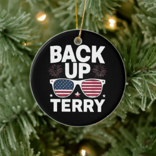 Back Up Terry Funny 4th of July Patriotic Firework Ceramic Tree Decoration