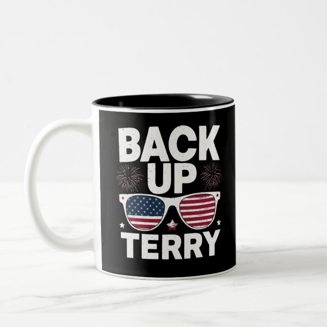 Back Up Terry Funny 4th of July Patriotic Firework Two-Tone Coffee Mug (Left)