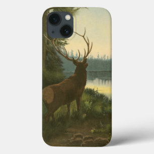 Back view of Elk Looking over a Lake iPhone 13 Case
