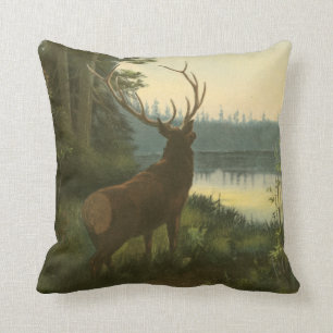 Back view of Elk Looking over a Lake Cushion
