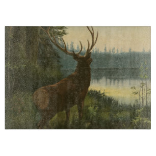 Back view of Elk Looking over a Lake Cutting Board