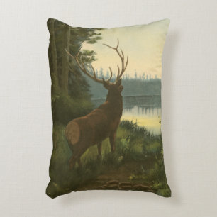 Back view of Elk Looking over a Lake Decorative Cushion